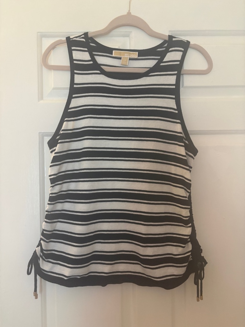 Michael Kors Black & White Striped Tie-Side Tank Top size large